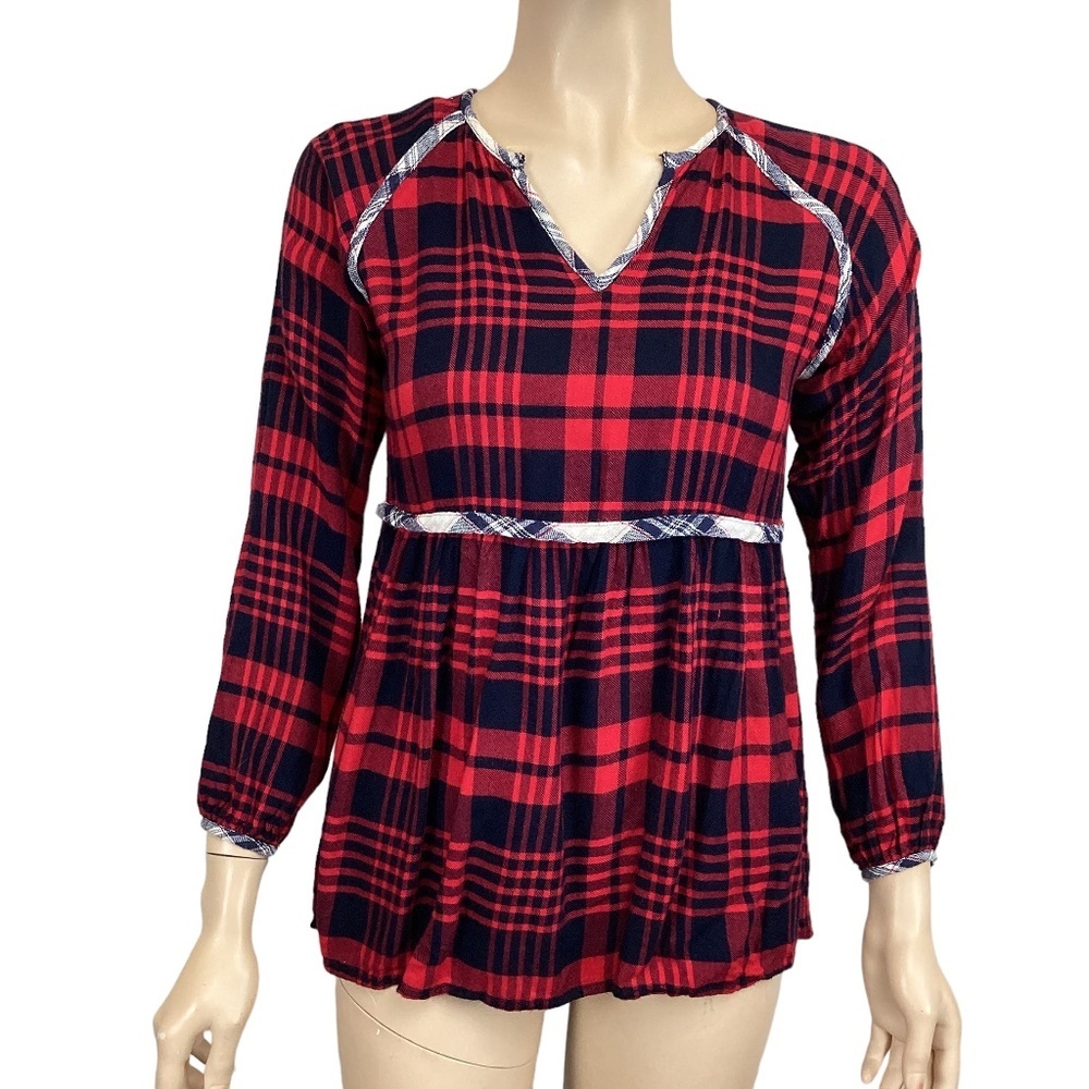 THML red & blue plaid long sleeve top size XS‎ XSMALL soft!!